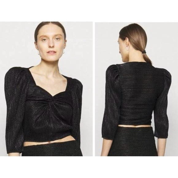 IRO Dollie Twist Front Short Sleeve Metallic Crop Top Blouse Size 10 NEW - Picture 2 of 11
